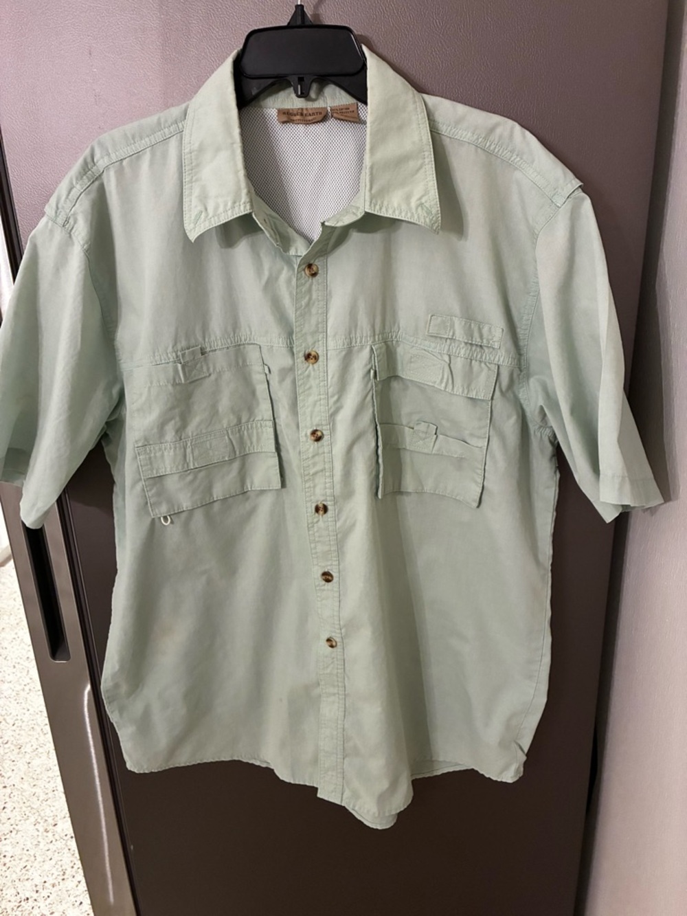 Rugged Earth Outfitters Men Green Short Sleeve ButtonUp Fishing Shirt L Outdoors